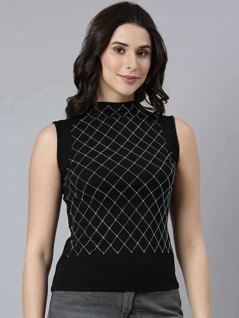 women black cotton blend regular top