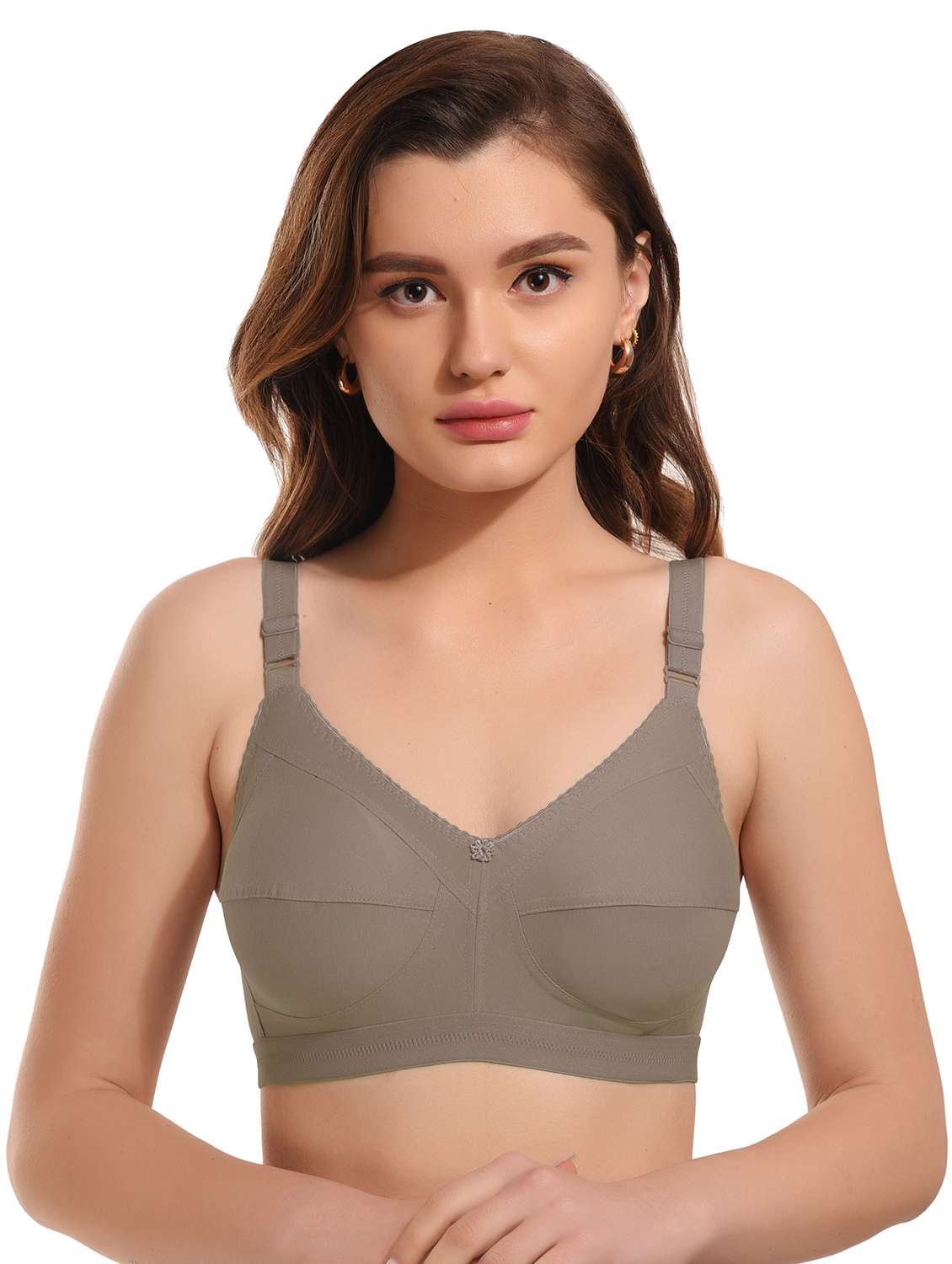 coffee brown cotton blend minimizer bra