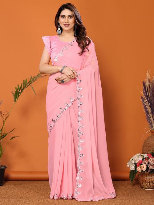 women solid with bordered saree with blouse - 21326028 -  Standard Image - 0