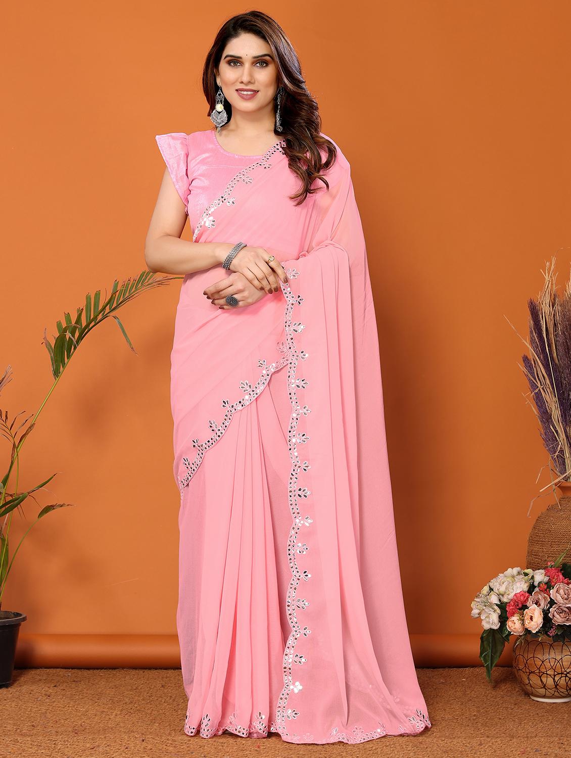 women solid with bordered saree with blouse - 21326028 -  Zoom Image - 0
