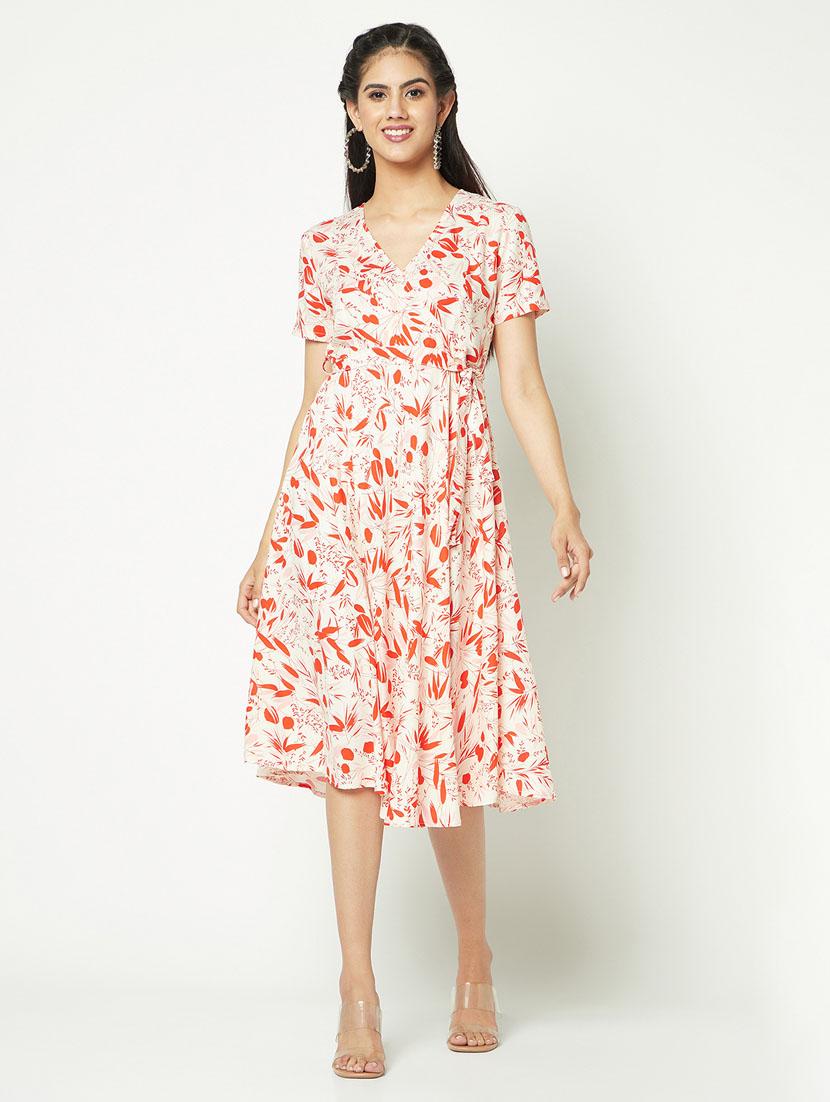 women off white viscose fit & flare dress - 21326751 - Zoom Image - 0