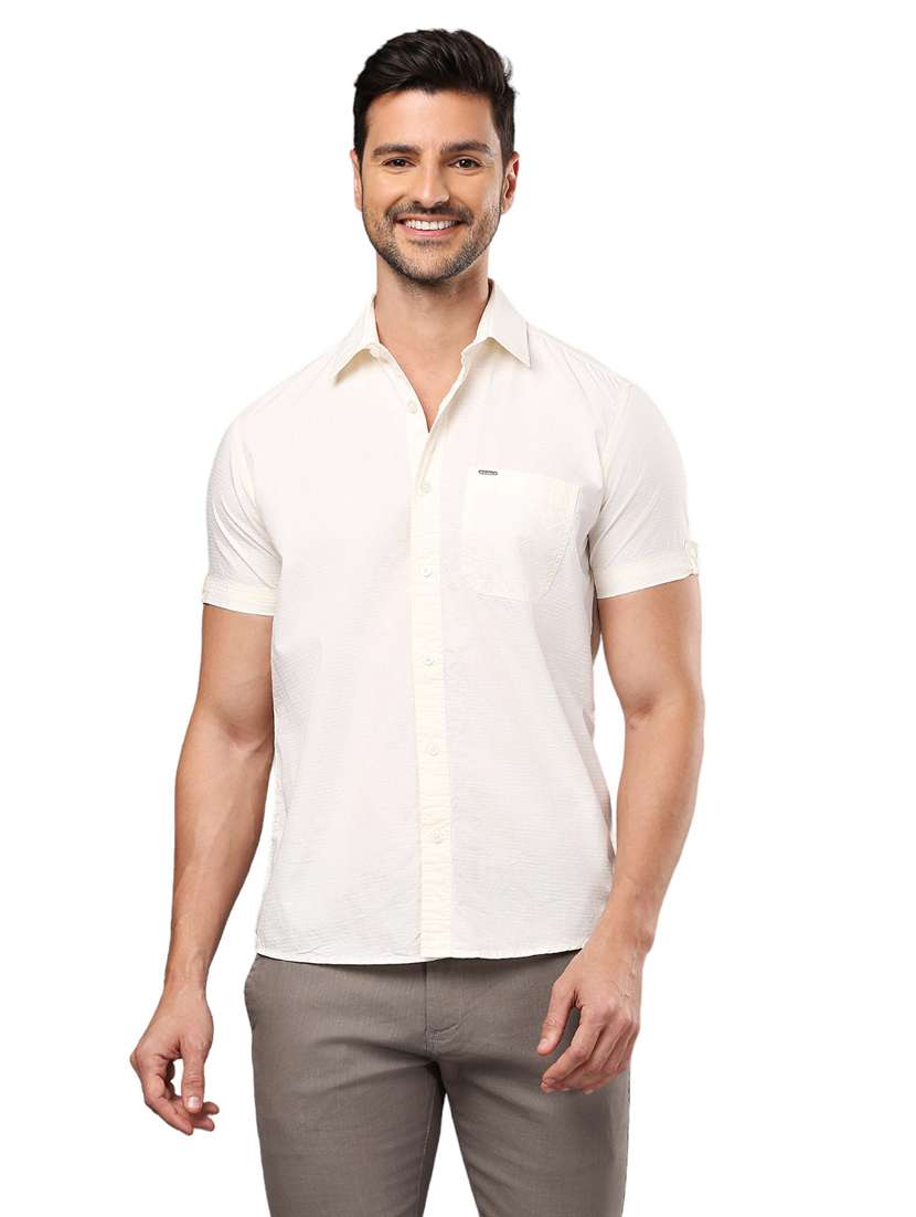 men off white cotton casual shirt - 21326795 -  Zoom Image - 0
