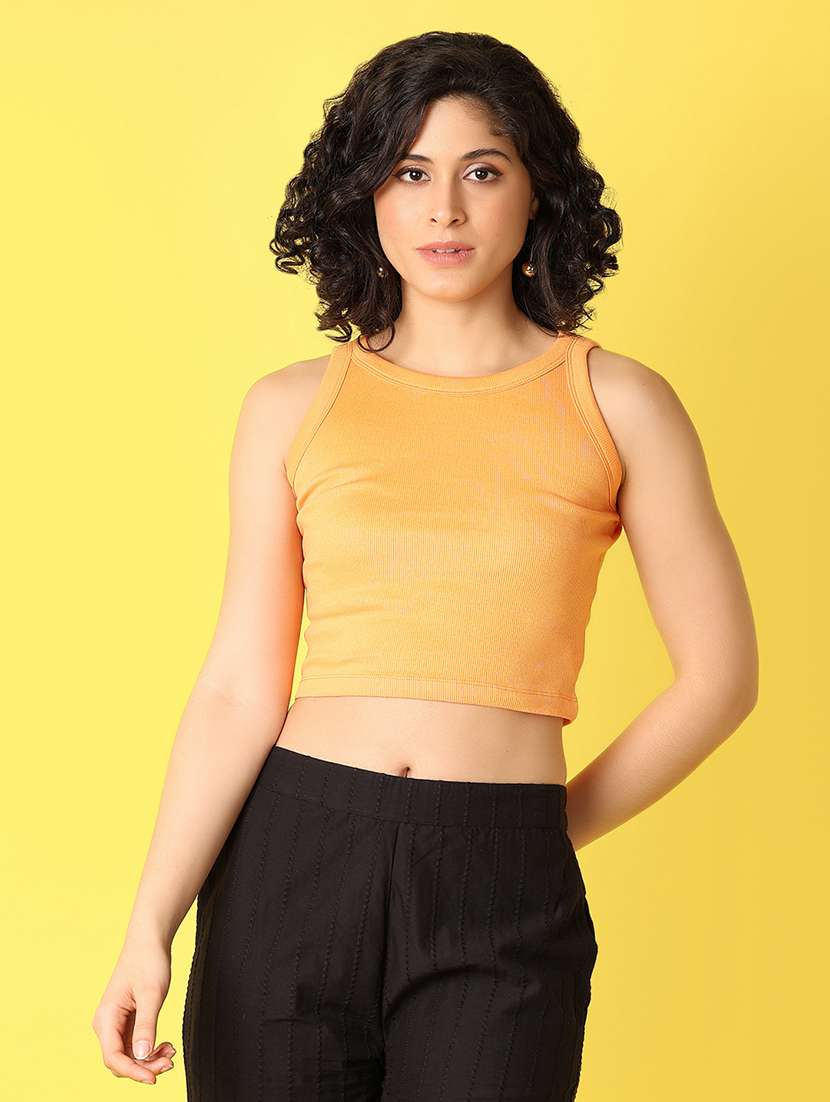 women mustard solids crop top