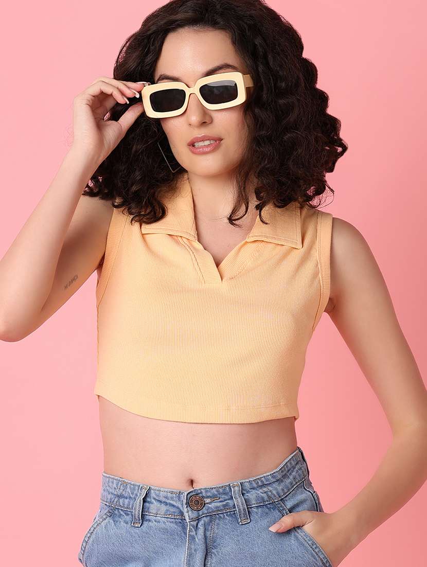 women peach solids crop top - 21328596 -  Standard Image - 3