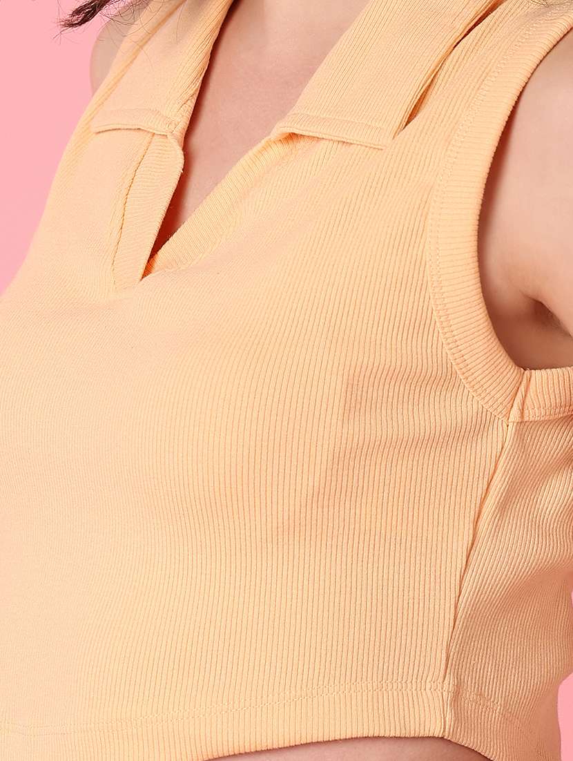 women peach solids crop top - 21328596 -  Standard Image - 5