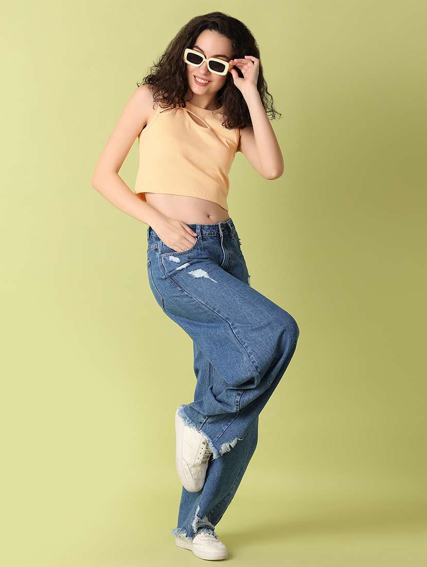 women peach solids crop top - 21328599 -  Standard Image - 3