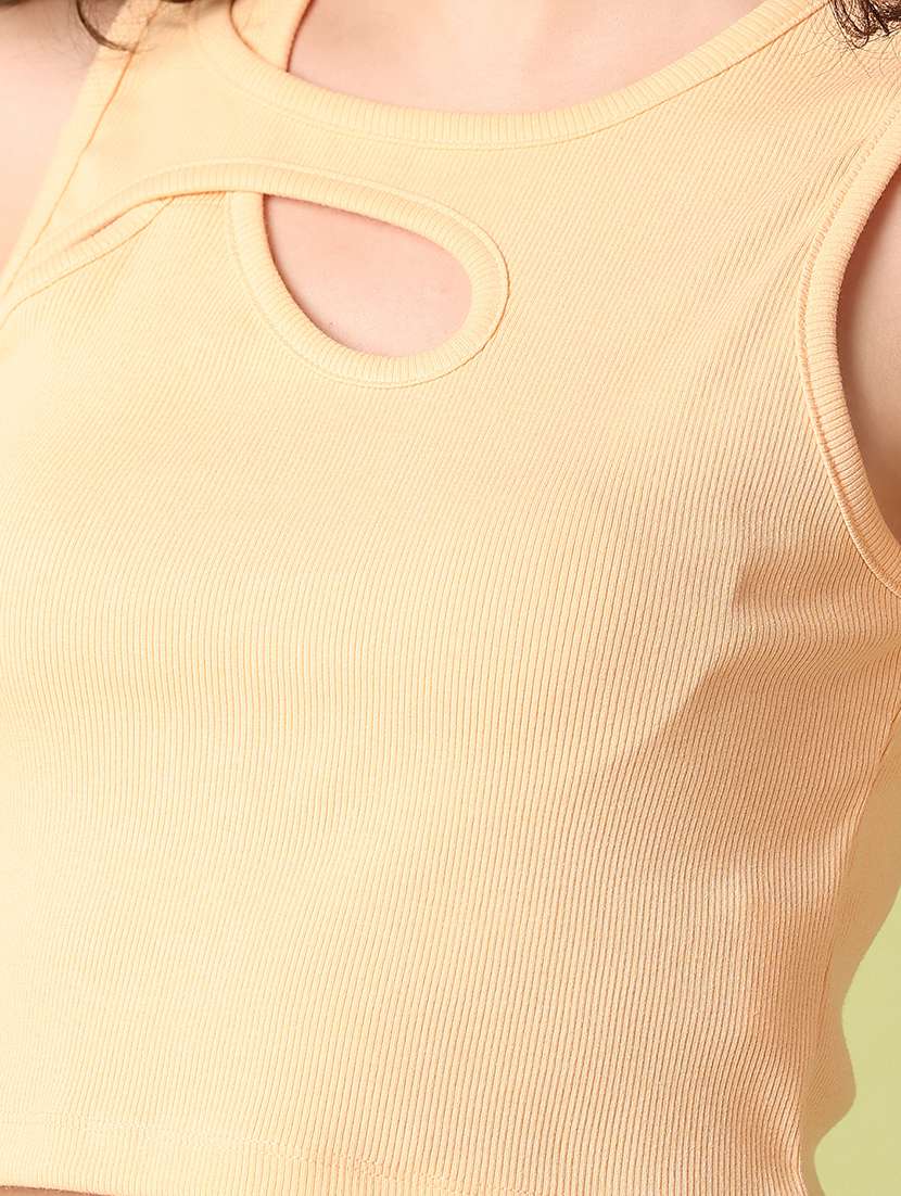 women peach solids crop top - 21328599 -  Standard Image - 5