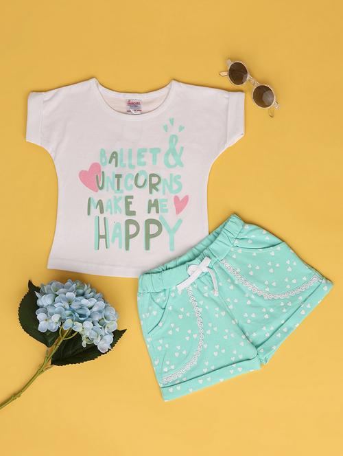girls round neck printed shorts set - 21328620 - Standard Image - 0