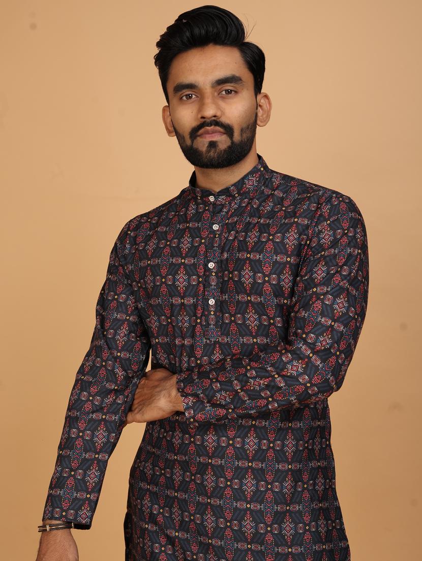 men printed long sleeves kurta pyjama set - 21328742 - Standard Image - 3