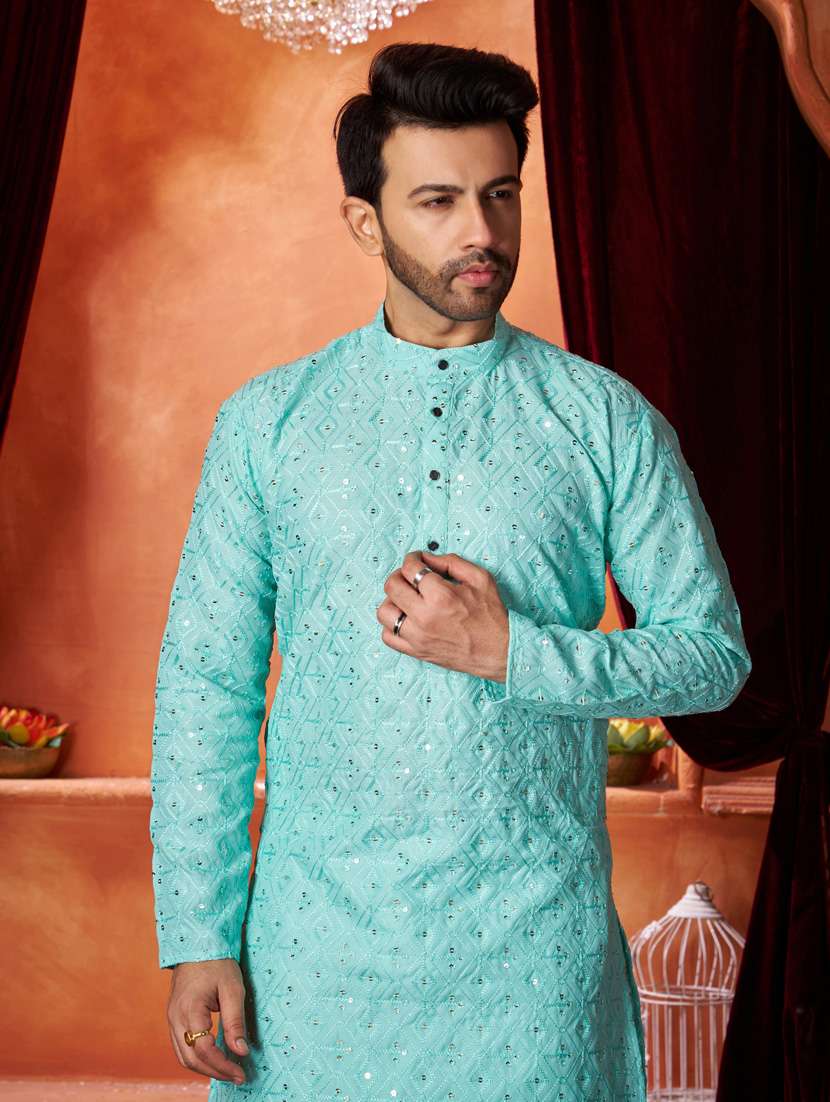 men embroidered long sleeves kurta pyjama set - 21328754 - Standard Image - 3