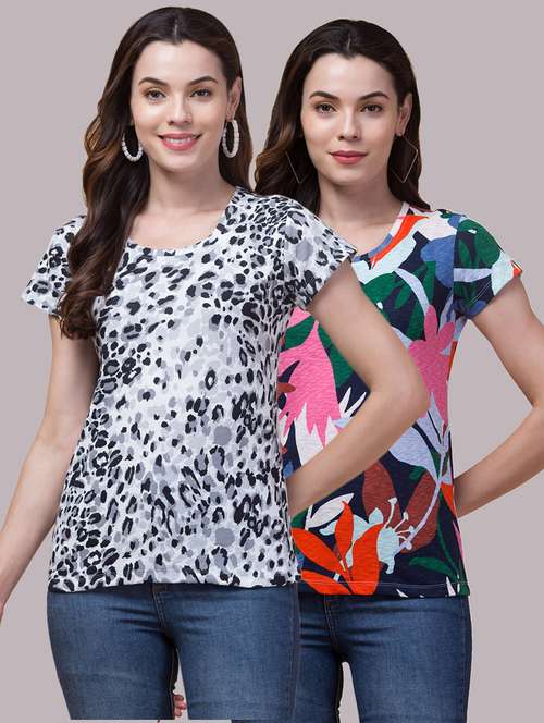 pack of 2 women printed multi colored t-shirt - 21331069 -  Standard Image - 0