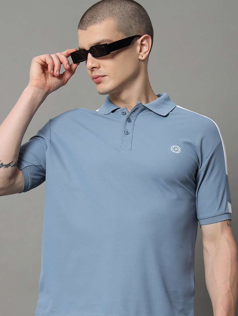 men color blocked polo neck short sleeves t-shirt