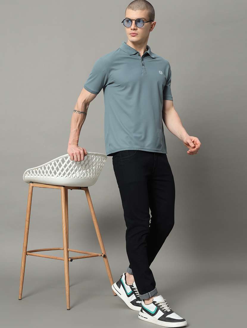 men solid polo neck short sleeves t-shirt - 21331214 -  Standard Image - 3