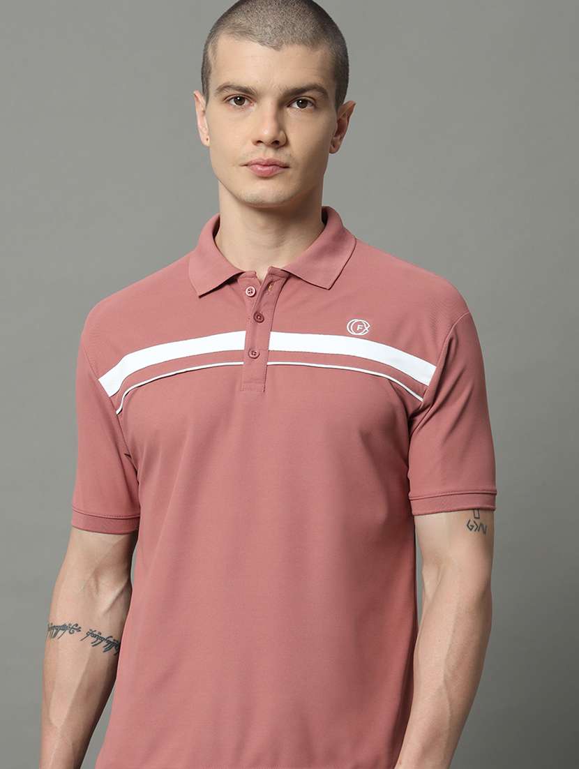 men taped polo neck short sleeves t-shirt