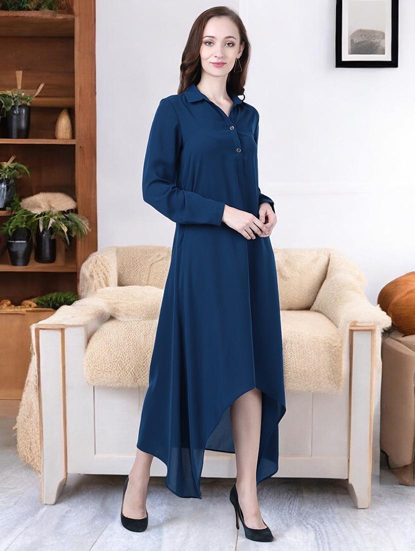 women blue viscose high low dress - 21331358 - Standard Image - 3