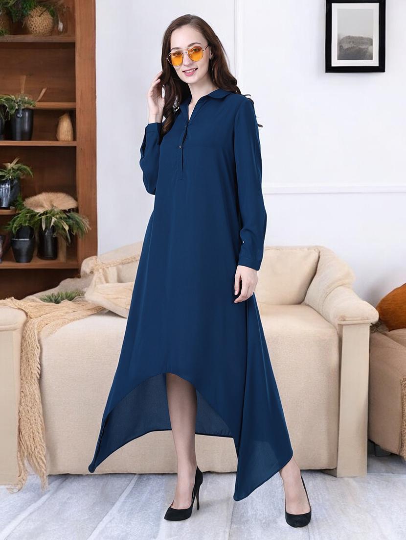 women blue viscose high low dress - 21331358 - Standard Image - 5