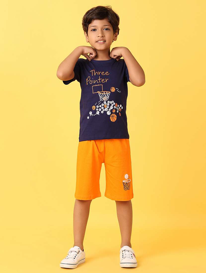 boys printed cotton shorts  twin set