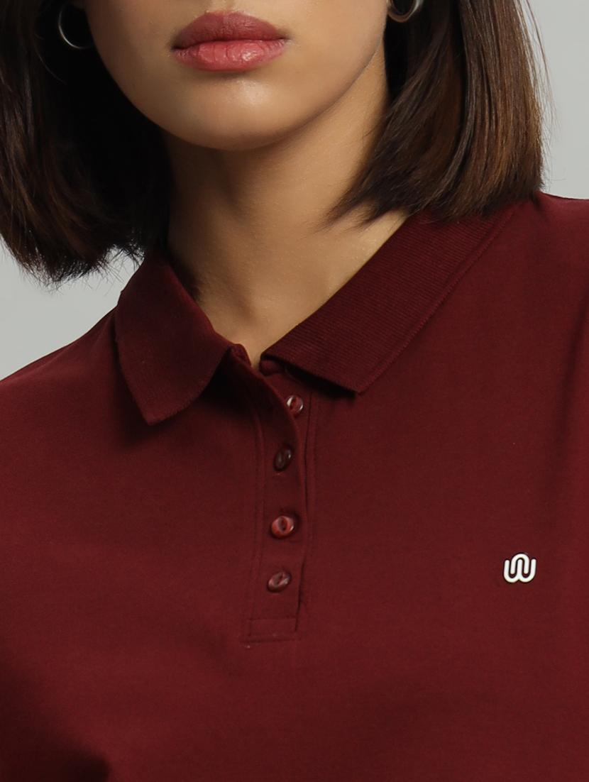 women solid polo neck short sleeves t-shirt - 21331565 - Standard Image - 3