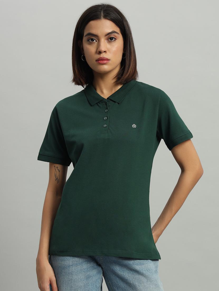 women solid polo neck short sleeves t-shirt - 21331567 -  Zoom Image - 0