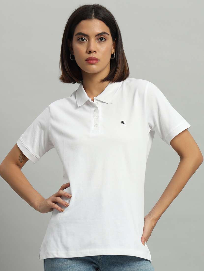 women solid polo neck short sleeves t-shirt - 21331568 -  Zoom Image - 0