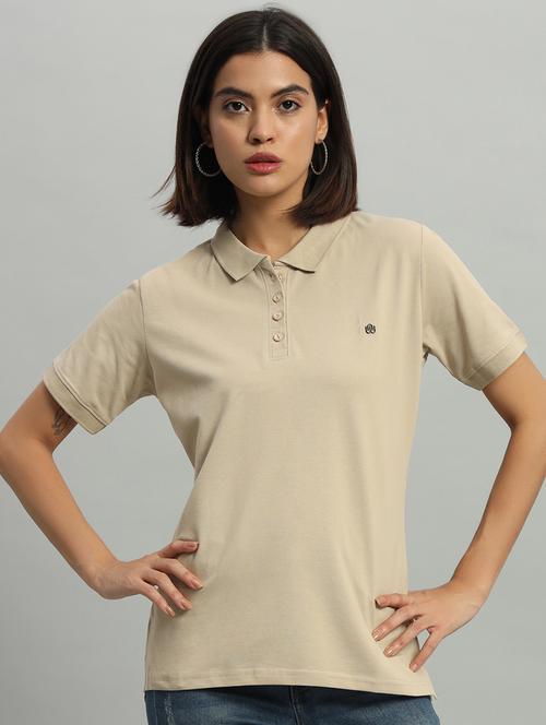 women solid polo neck short sleeves t-shirt - 21331569 - Standard Image - 0