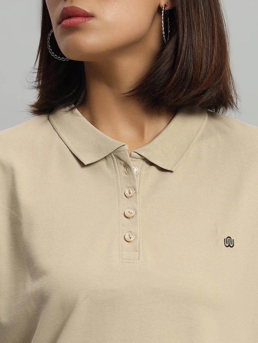 women solid polo neck short sleeves t-shirt - 21331569 - Standard Image - 3