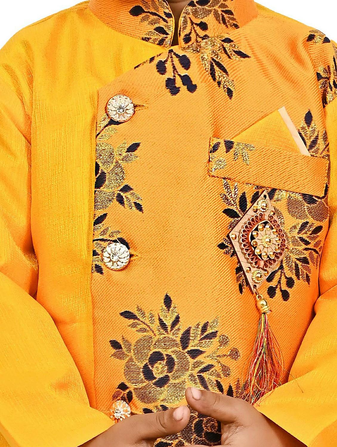 kids gold silk blend sherwani set - 21331574 - Standard Image - 3