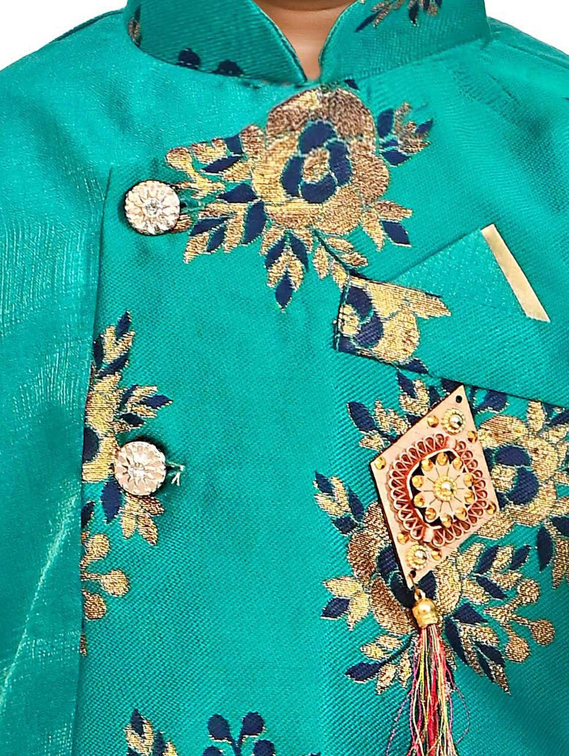 kids sea green silk blend sherwani set - 21331576 - Standard Image - 3