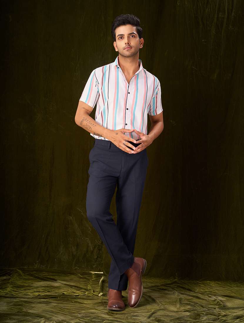 women striped short sleeve casual shirt - 21331622 -  Zoom Image - 0