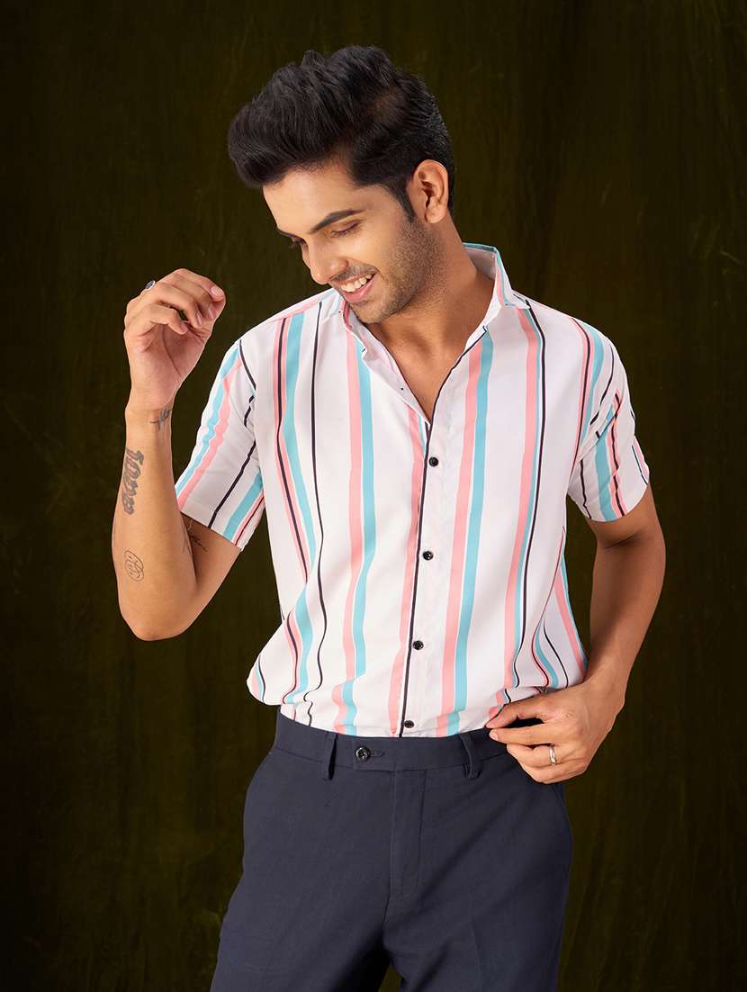 women striped short sleeve casual shirt - 21331622 -  Standard Image - 3