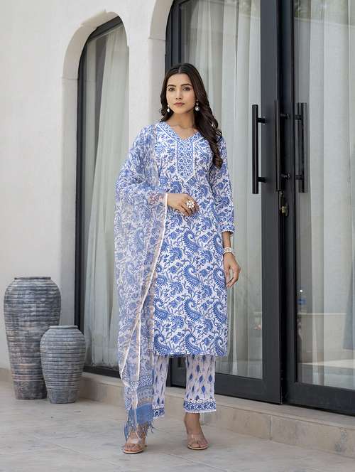 blue cotton kurta pant  set - 21331683 -  Standard Image - 0