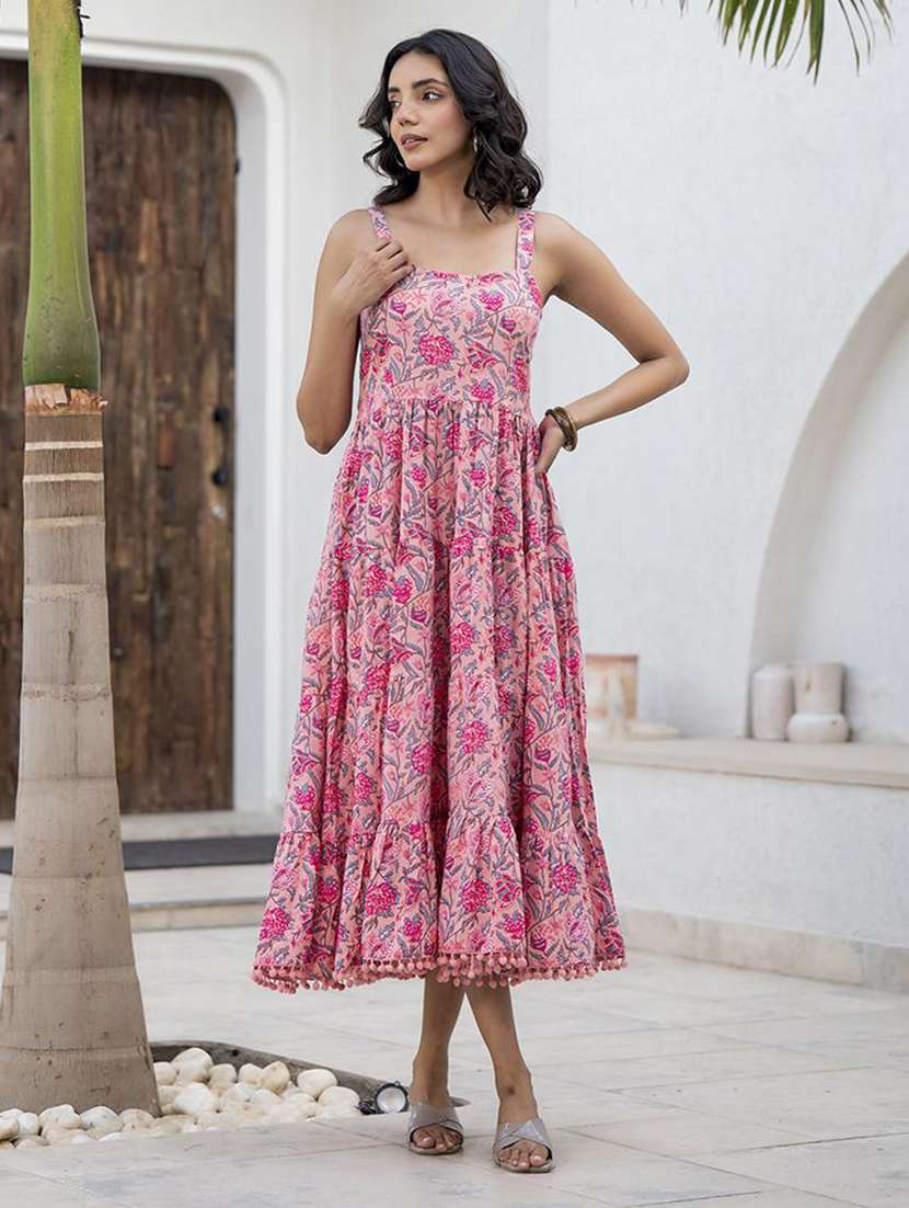 women pink cotton fit & flare ethnic dress - 21331696 -  Standard Image - 3