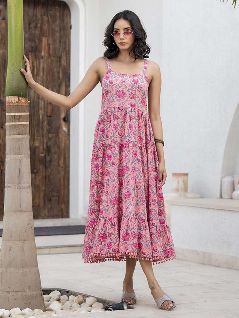 women pink cotton fit & flare ethnic dress - 21331696 -  Standard Image - 5