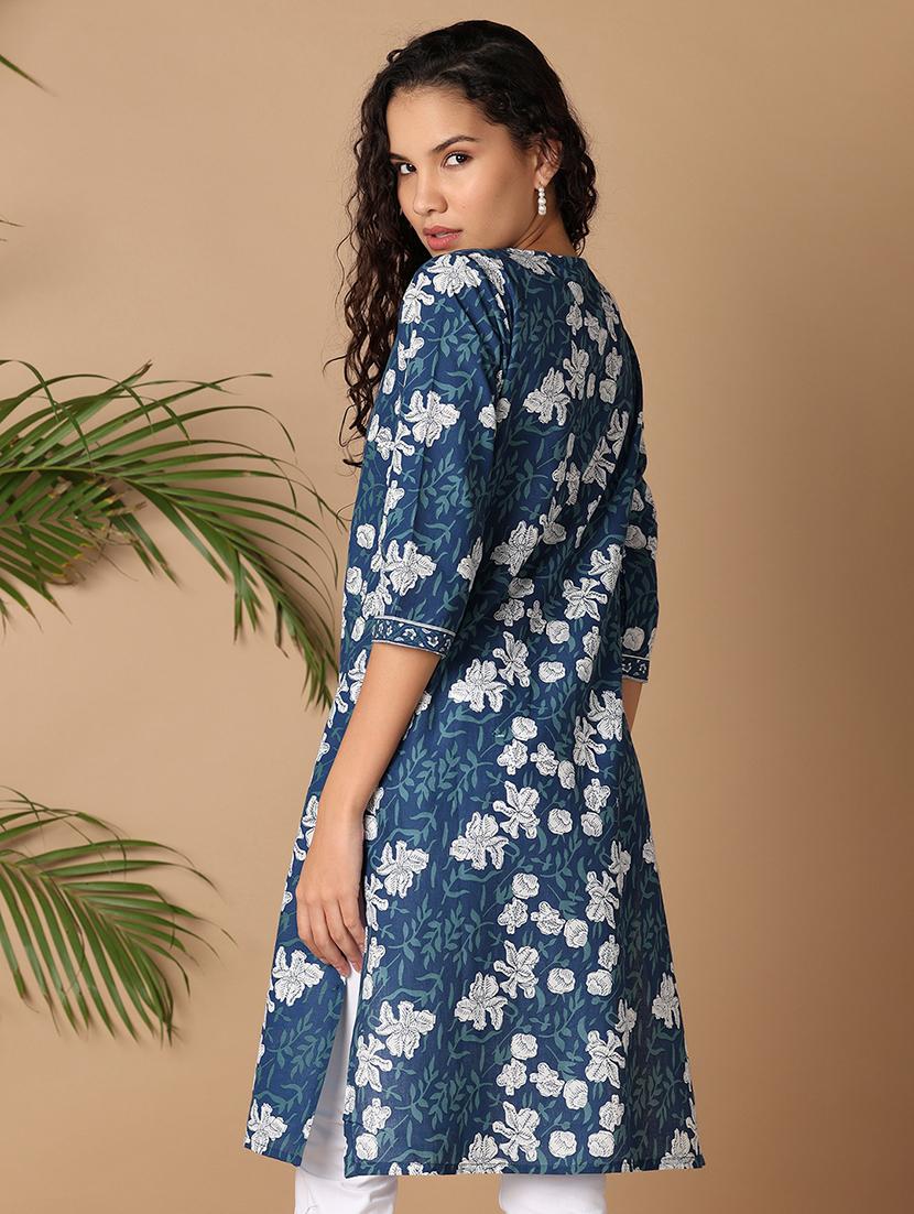 women three quarter sleeve printed straight kurta - 21332084 - Standard Image - 3