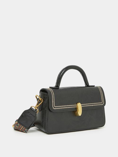 black leatherette (pu) solid sling bag - 21332530 - Standard Image - 0