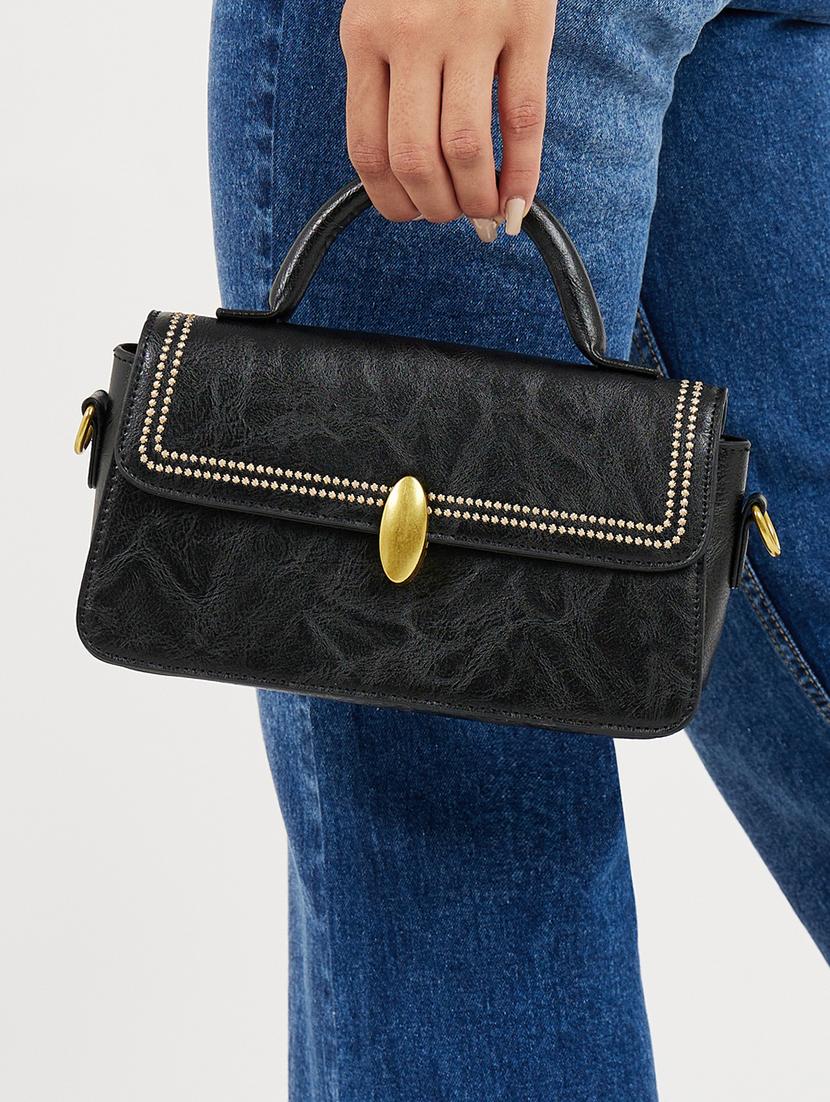 black leatherette (pu) solid sling bag - 21332530 - Standard Image - 5