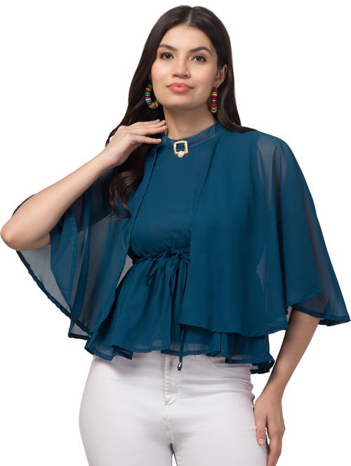 women teal blue georgette a-line top - 21332967 - Standard Image - 0