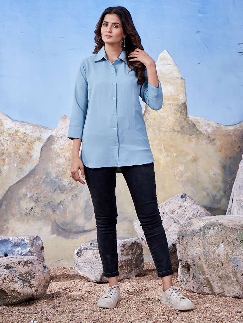women collared solid regular shirt - 21333049 - Standard Image - 5