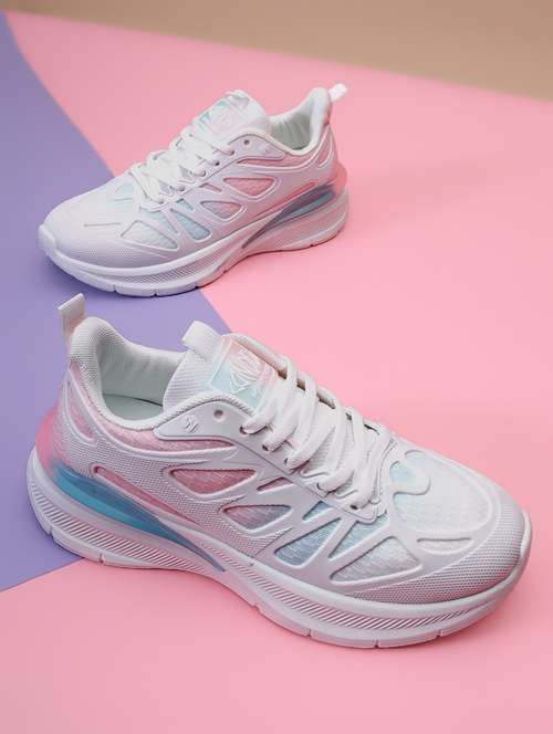 blue lace-up sports shoes