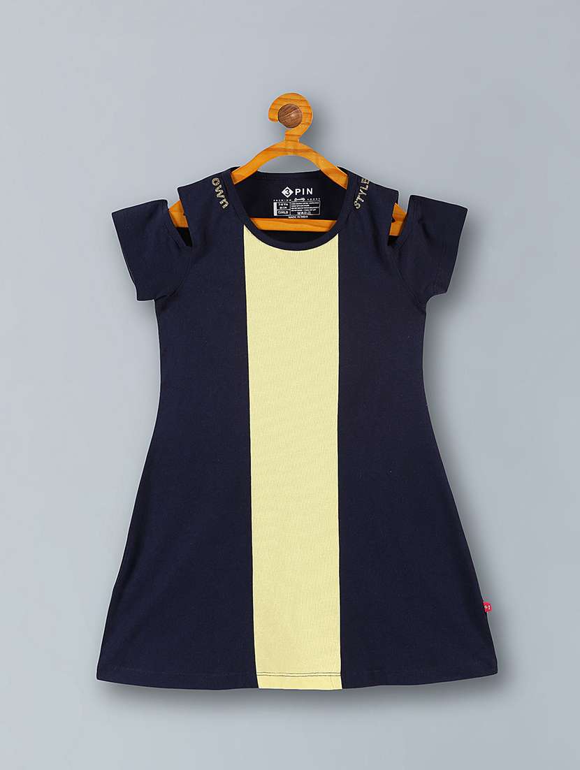 kids navy blue cotton frock