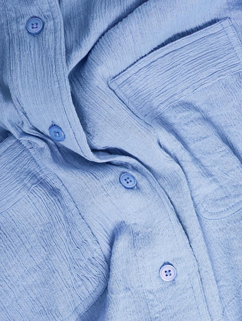 women solid collared puff sleeve oversized shirt - 21334261 - Standard Image - 5