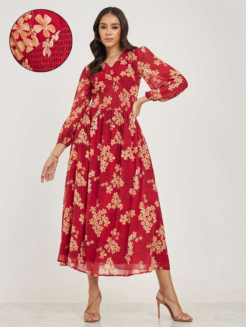 women red polyester fit & flare dress