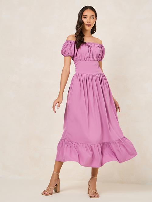 women purple polyester fit & flare dress - 21334327 - Standard Image - 0