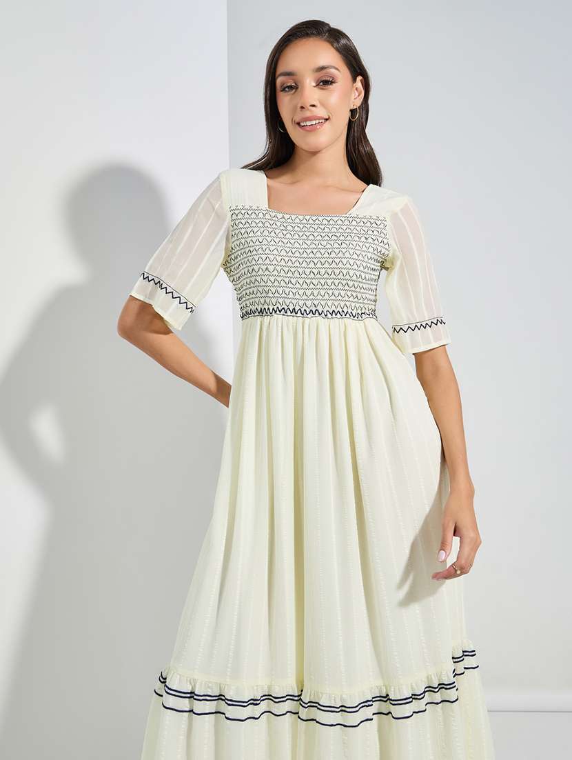 women off white polyester a-line dress - 21334328 -  Standard Image - 3