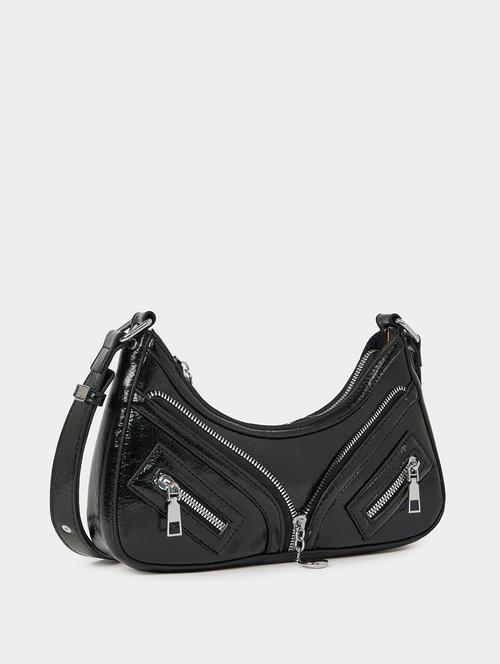 black leatherette (pu) solid sling bag - 21334340 - Standard Image - 0