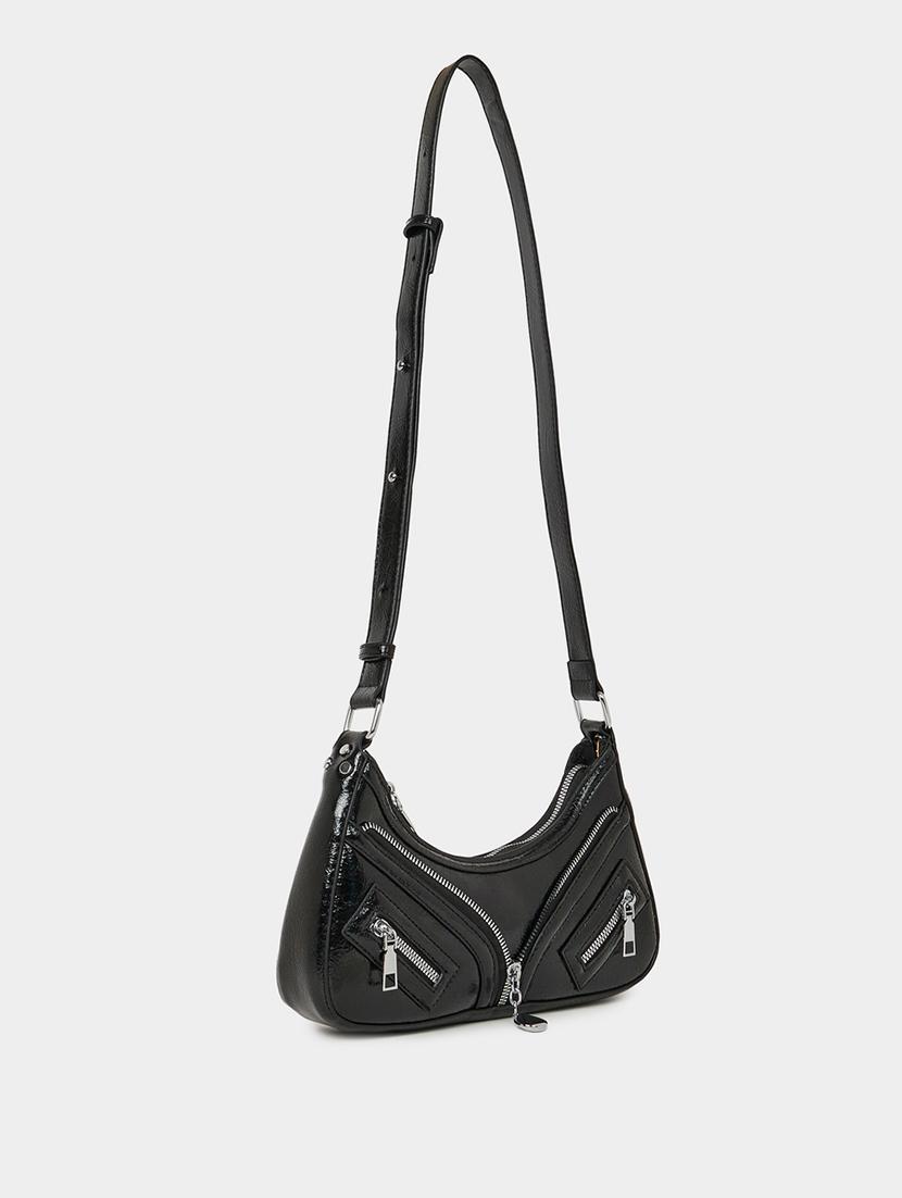 black leatherette (pu) solid sling bag - 21334340 - Standard Image - 3