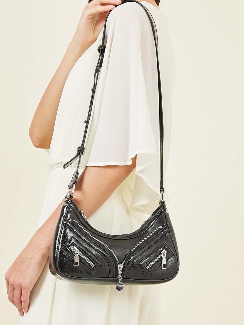 black leatherette (pu) solid sling bag - 21334340 - Standard Image - 5
