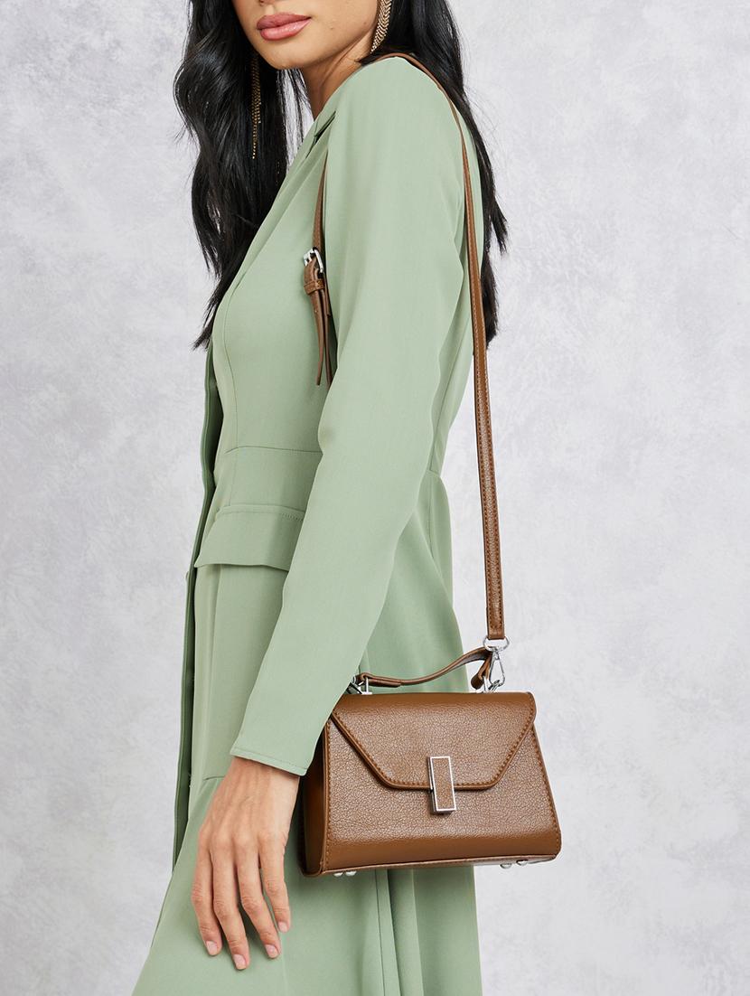 brown leatherette (pu) solid handbag - 21334344 - Standard Image - 5