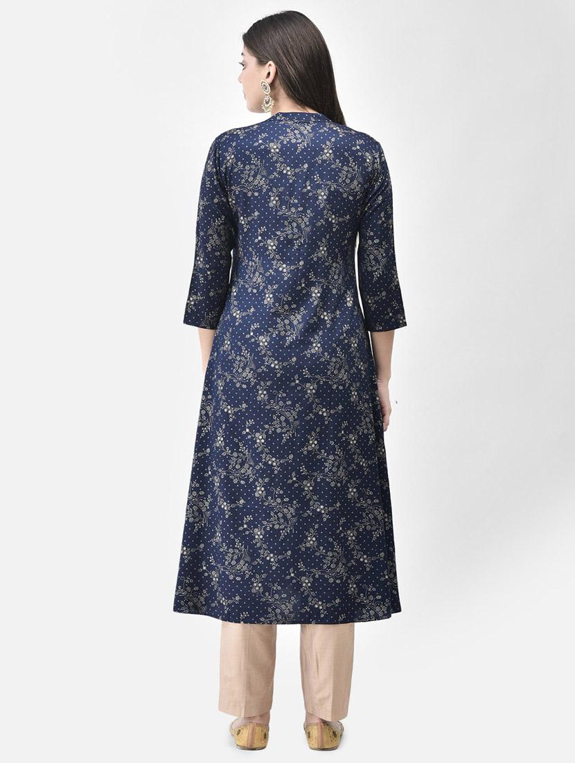 women three quarter sleeve a-line kurta - 21334367 - Standard Image - 3