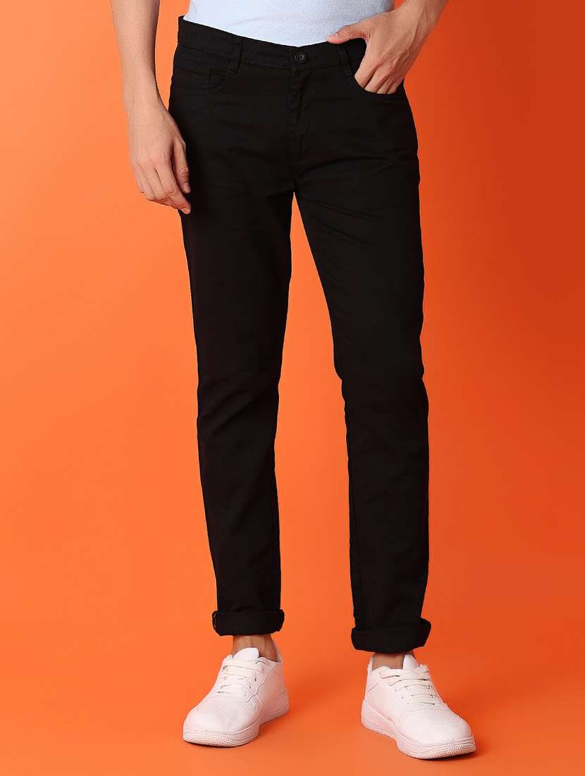 men solid flat front chinos trousers